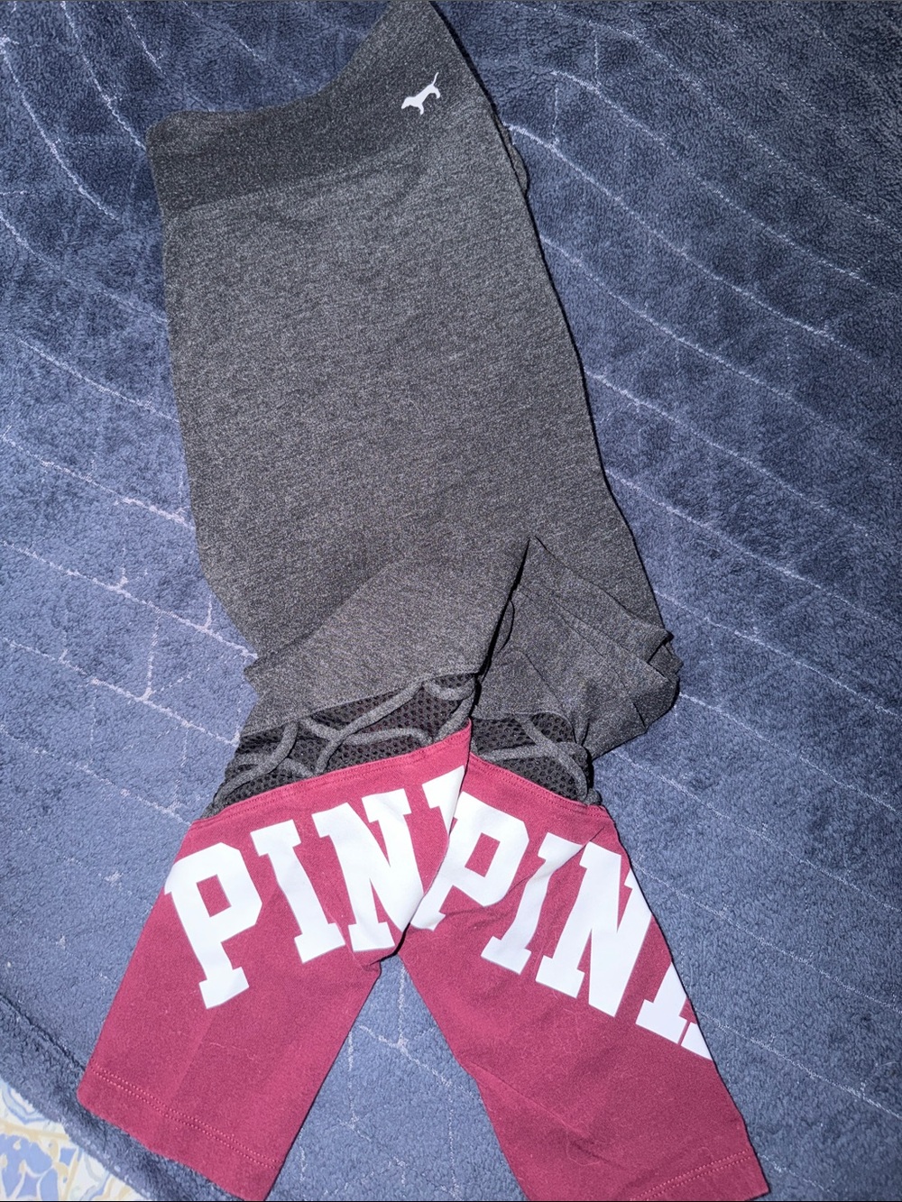PINK Victoria's Secret Charcoal & Maroon Leggings with Mesh Panels